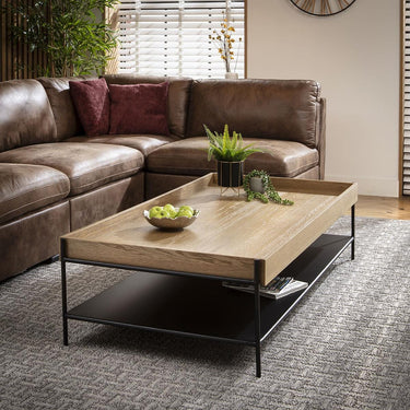 Quatropi Modern Large Wooden Coffee Table Premium Oak Black Metal 160cm x 80cm