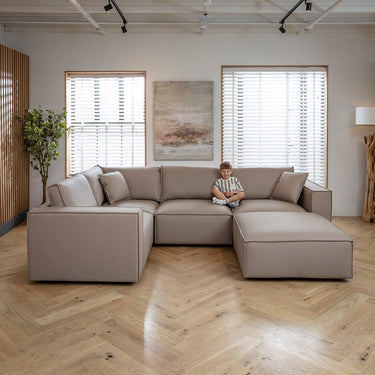 Quatropi Modern Leather 4 Seater Modular Corner Sofa Couch Beige 306x208cm