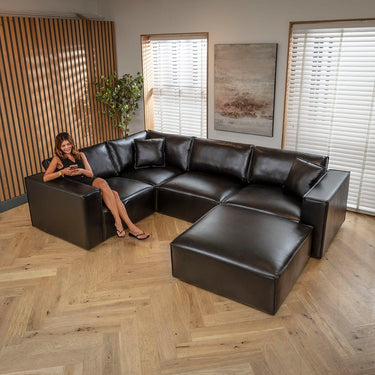Quatropi Modern Leather 4 Seater Modular Corner Sofa Couch Black 306x208cm