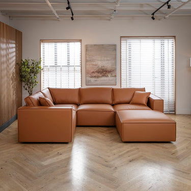 Quatropi Modern Leather 4 Seater Modular Corner Sofa Couch Tan 306x208cm