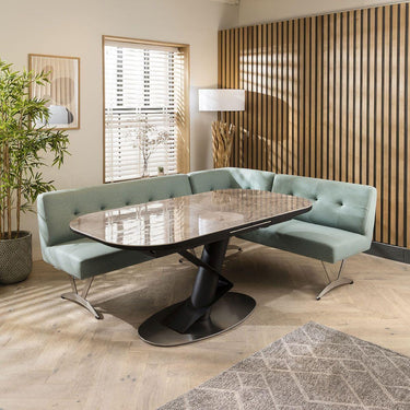 Quatropi Modern Leather Corner Dining Set Extending Ceramic 5 Seater Table Green
