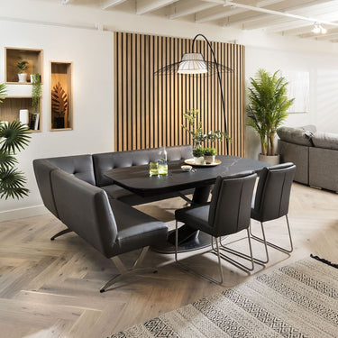 Quatropi Modern Leather Corner Dining Set Extending Ceramic 8 Seater Table Grey