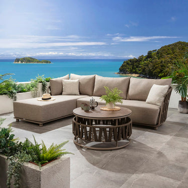 Quatropi Modern Left-Hand Garden Chaise Sofa Outdoor Aluminium Brown Rope 260cm