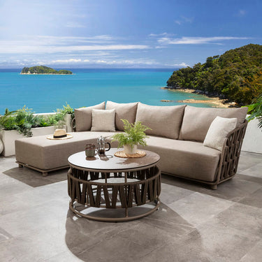 Quatropi Modern Left-Hand Garden Chaise Sofa Outdoor Aluminium Brown Rope 260cm