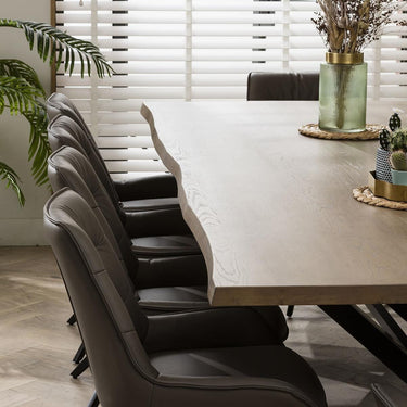 Quatropi Modern Live Edge 8 Seat Wooden Dining Table & Chairs Beige Leather 260cm