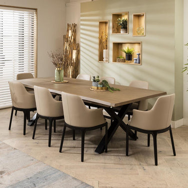 Quatropi Modern Live Edge 8 Seat Wooden Dining Table & Chairs Beige Leather 260cm