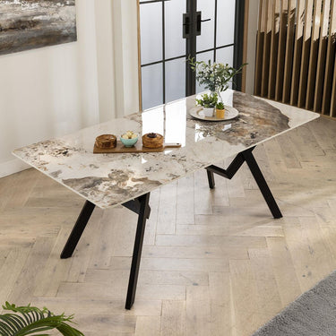 Quatropi Modern Marble Effect 6 Seater Ceramic Dining Table Black White 180cm