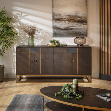 Quatropi Modern Mid Century Brown Wood Sideboard Buffet Cabinet Shagreen 180cm