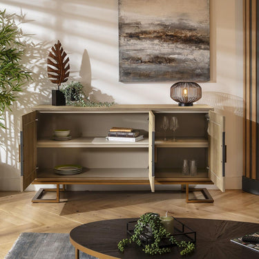 Quatropi Modern Mid Century Shagreen 3 Door Sideboard Cabinet Gold Grey 165cm