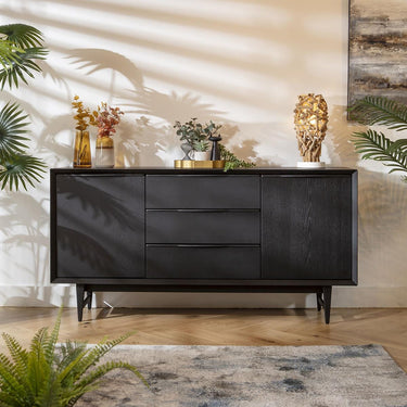 Quatropi Modern Mid Century Sideboard Buffet Black Oak Cabinet with Drawers 160cm