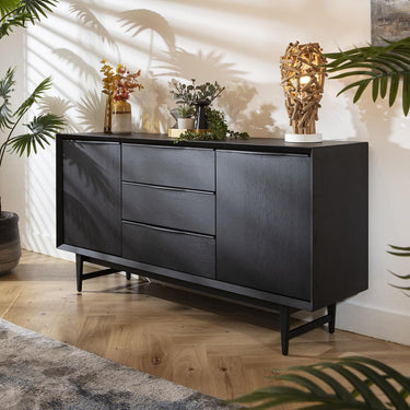 Quatropi Modern Mid Century Sideboard Buffet Black Oak Cabinet with Drawers 160cm