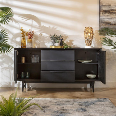 Quatropi Modern Mid Century Sideboard Buffet Black Oak Cabinet with Drawers 160cm