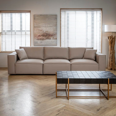 Quatropi Modern Modular 3 Seater Sofa in Premium Beige Leather 309cm