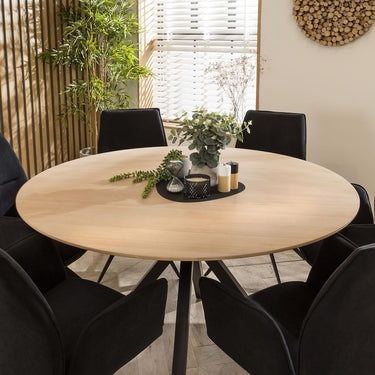 Quatropi Modern Natural Solid Round Wooden 6 Chair Seat Dining Set Black 140cm