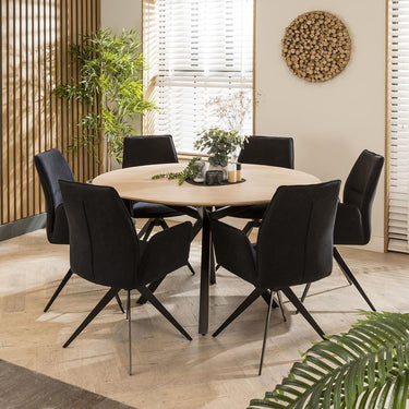 Quatropi Modern Natural Solid Round Wooden 6 Chair Seat Dining Set Black 140cm