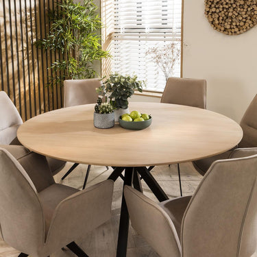 Quatropi Modern Natural Solid Round Wooden 6 Chair Seater Dining Set Mink 140cm