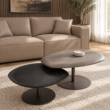Quatropi Modern Nesting Coffee Table Set of 2 Contemporary Grey Black Oak 85cm