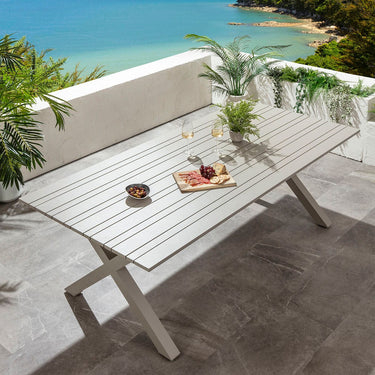 Quatropi Modern Outdoor Garden Dining Table 8 Seater Grey Aluminium 220cm