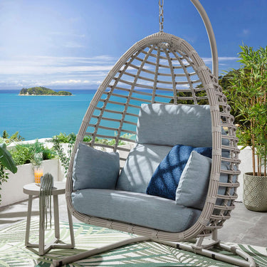 Quatropi Modern Outdoor Garden Hanging Egg Pod Chair Seat Blue