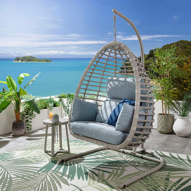 Quatropi Modern Outdoor Garden Hanging Egg Pod Chair Seat Blue
