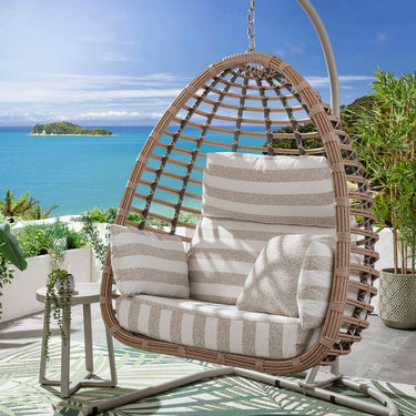 Quatropi Modern Outdoor Garden Hanging Egg Pod Chair Seat Cream Beige Stripe
