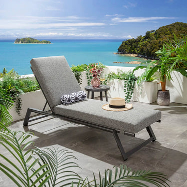 Quatropi Modern Outdoor Garden Lounger Cushioned Sun Lounger Grey Aluminium