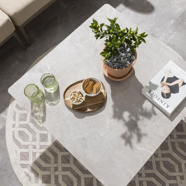 Quatropi Modern Outdoor Garden Square Coffee Table Aluminium Beige Ceramic 90cm