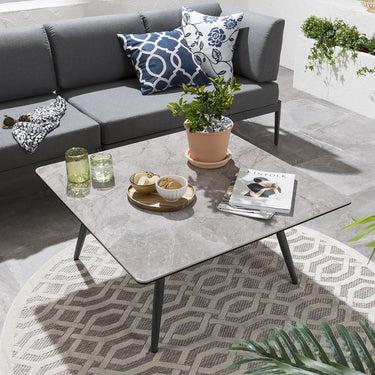 Quatropi Modern Outdoor Garden Square Coffee Table Aluminium Grey Ceramic 90cm