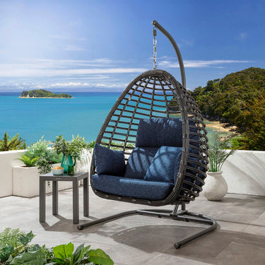 Quatropi Modern Outdoor Hanging Egg Chair Garden Swing Chair Blue Black