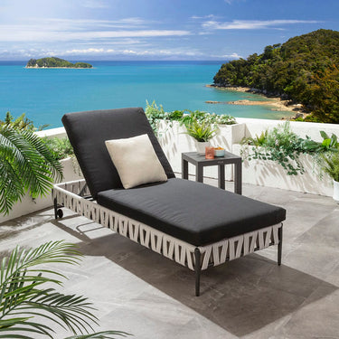 Quatropi Modern Premium Outdoor Garden Sun Lounger Light Grey Rope 200x77cm