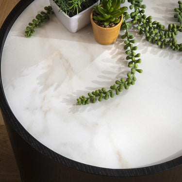 Quatropi Modern Round Black Bedside Lamp Side Table White Ceramic Marble 48cm