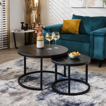 Quatropi Modern Round Coffee Table Nest Ceramic Marble Nest Of Tables 70cm White