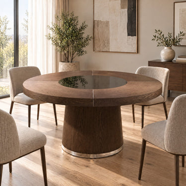 Quatropi Modern Round Dining Table with Lazy Susan Elm 160cm