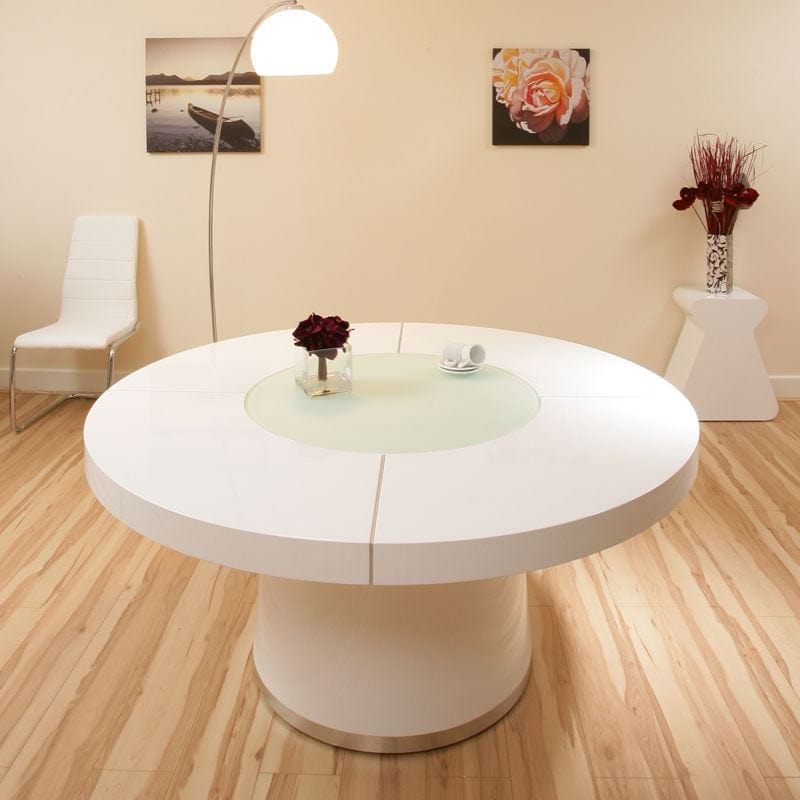Quatropi Modern Round Dining Table with Lazy Susan White Gloss 160cm
