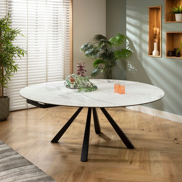 Quatropi Modern Round Extendable Dining Table Matte White Ceramic 115-190cm
