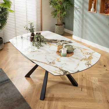 Quatropi Modern Round Extendable Dining Table White & Green Ceramic 115-190cm