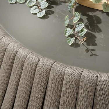 Quatropi Modern Round Outdoor Coffee Table Glass Top Beige Rope Weave 120cm