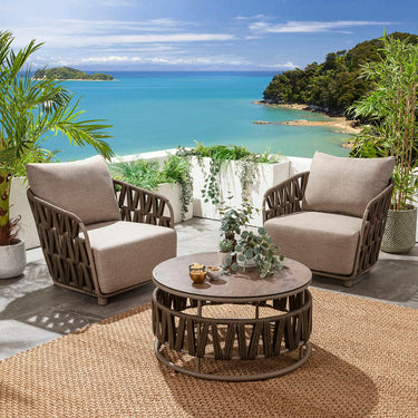 Quatropi Modern Round Outdoor Garden Coffee Table Brown Aluminium 80cm