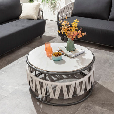 Quatropi Modern Round Outdoor Garden Coffee Table White Grey Aluminium 85cm