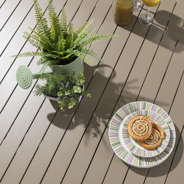 Quatropi Modern Round Outdoor Table and Chairs 6 Seater Beige Garden Dining Set