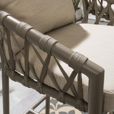 Quatropi Modern Round Outdoor Table and Chairs 6 Seater Beige Garden Dining Set
