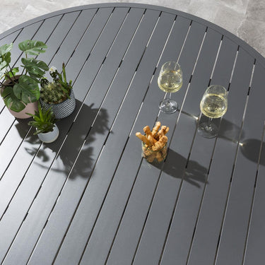 Quatropi Modern Round Outdoor Table and Chairs 6 Seater Grey Garden Dining Set