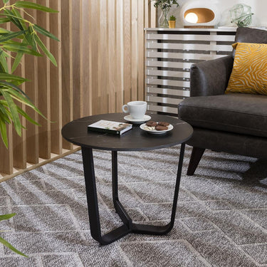 Quatropi Modern Round Side Table Marble Effect Ceramic Side End Table 90cm