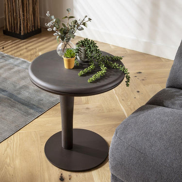 Quatropi Modern Round Side Table Nightstand Bedside Sofa Table Grey Oak 50cm