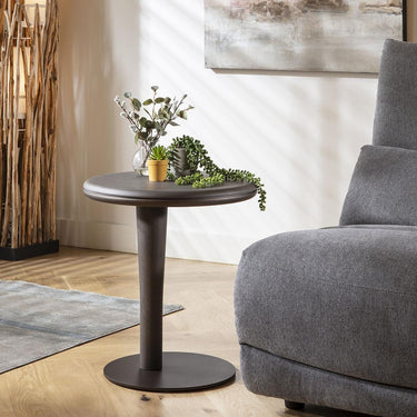 Quatropi Modern Round Side Table Nightstand Bedside Sofa Table Grey Oak 50cm