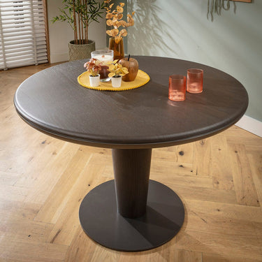 Quatropi Modern Round Wooden Kitchen Dining Room Table Grey Oak Wash 115cm