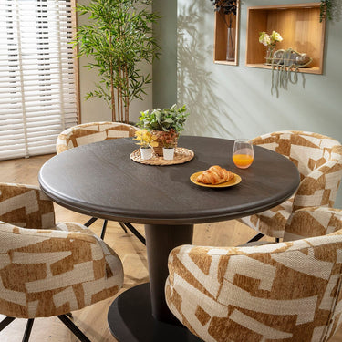 Quatropi Modern Round Wooden Kitchen Dining Room Table Grey Oak Wash 115cm