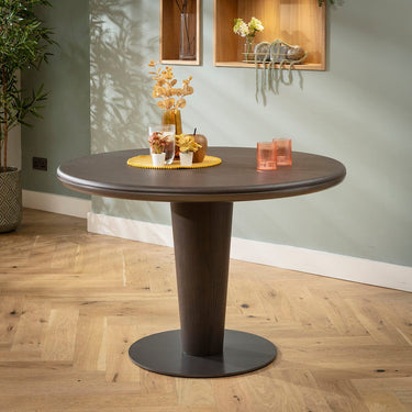 Quatropi Modern Round Wooden Kitchen Dining Room Table Grey Oak Wash 115cm