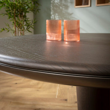 Quatropi Modern Round Wooden Kitchen Dining Room Table Grey Oak Wash 115cm