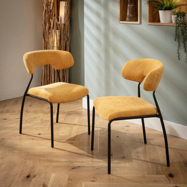 Quatropi Modern Scandi Kitchen Dining Room Chair Yellow Gold Fabric